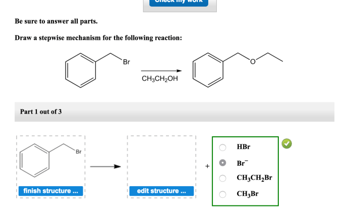 Draw a stepwise mechanism for the following reaction.